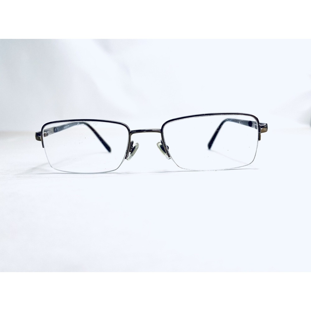 Versace Silver & Brown Half Rim Rectangular Glasses Italy 50 18 135